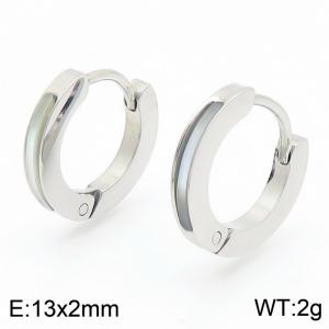 Simple and stylish stainless steel creative circular outer arc inlaid shell charm silver buckle earrings - KE116532-GC