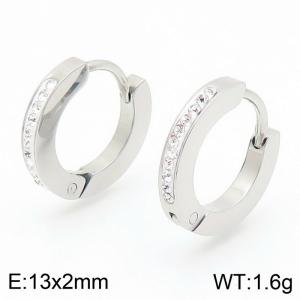 Simple and stylish stainless steel creative circular outer arc diamond inlaid charm silver buckle earrings - KE116535-GC