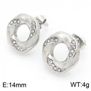 Simple and fashionable stainless steel creative hollow out wrinkled circular diamond studded charm silver earrings - KE116537-GC