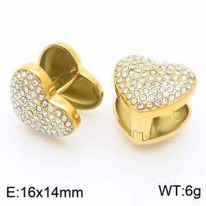 European and American fashion personality stainless steel creative double-sided diamond studded heart-shaped temperament gold ear clip earrings - KE116681-KC