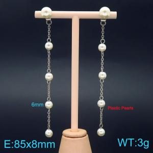 Stainless steel imitation pearl long chain earrings - KE116793-Z