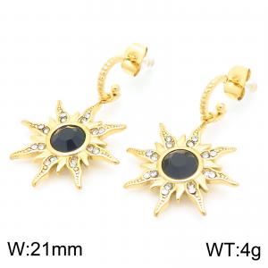 Women Gold-Plated Stainless Steel&Zircon Sun Stud Earrings - KE117010-KFC