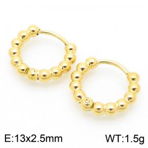 Women 13mm Gold-Plated Stainless Steel Beaded Round Clip-on Earrings - KE117433-GC