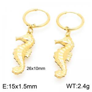 Fashionable stainless steel creative circle ear buckle hanging seahorse pendant temperament gold earrings - KE117532-GC