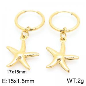 Fashionable stainless steel creative circle ear buckle hanging ocean small five pointed star pendant temperament gold earrings - KE117536-GC
