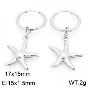 Fashionable stainless steel creative circle ear buckle hanging ocean small five pointed star pendant temperament silver earrings - KE117537-GC