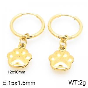 Fashionable stainless steel creative circle ear buckle hanging dog footprints pendant temperament gold earrings - KE117538-GC
