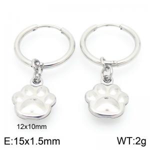 Fashionable stainless steel creative circle ear buckle hanging dog footprints pendant temperament silver earrings - KE117539-GC