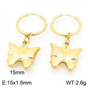 Fashionable stainless steel creative circle ear buckle hanging butterfly pendant temperament gold earrings - KE117542-GC