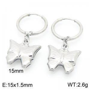 Fashionable stainless steel creative circle ear buckle hanging butterfly pendant temperament silver earrings - KE117543-GC