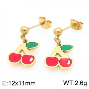 Boho Cherry Charm Earrings Women's Gold Color Stainless Steel Jewelry - KE119439-Z