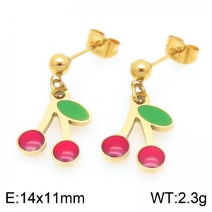 Boho Cherry Charm Earrings Women's Gold Color Stainless Steel Jewelry - KE119440-Z