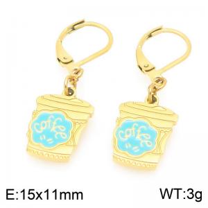 Personalized design stainless steel earrings paired with colorful coffee cup pendant - KE119467-Z