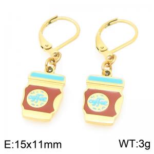 Personalized design stainless steel earrings paired with colorful coffee cup pendant - KE119468-Z