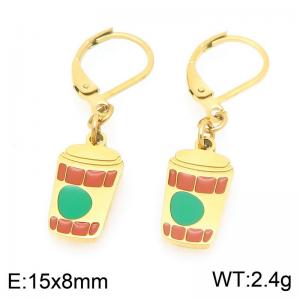 Personalized design stainless steel earrings paired with colorful milk tea cup pendant - KE119469-Z