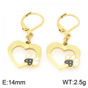 Personalized design stainless steel earrings paired with hollowed out heart-shaped and colorful dog paw pattern pendant - KE119473-Z
