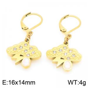 Personalized design stainless steel earrings cloud and lightning inlaid pearl raindrop pendant - KE119475-Z