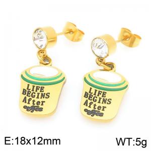 Personalized design stainless steel diamond studded earrings paired with coffee cup pendant - KE119476-Z