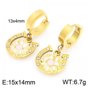 Fashionable countryside style stainless steel earrings paired with horseshoes and flower pendants - KE119481-Z