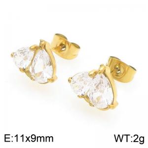 European and American fashion personality stainless steel creative sparkling zircon heart temperament gold earrings - KE119978-GC