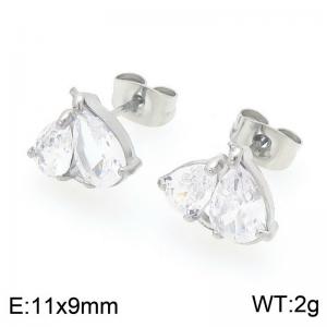 European and American fashion personality stainless steel creative sparkling zircon heart temperament silver earrings - KE119979-GC