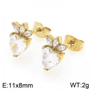European and American fashion personality stainless steel creative sparkling zircon set strawberry temperament gold earrings - KE119980-GC