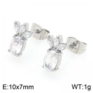 European and American fashion personality stainless steel creative sparkling zircon inlaid pineapple temperament silver earrings - KE119982-GC