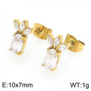 European and American fashion personality stainless steel creative sparkling zircon inlaid pineapple temperament gold earrings - KE119983-GC