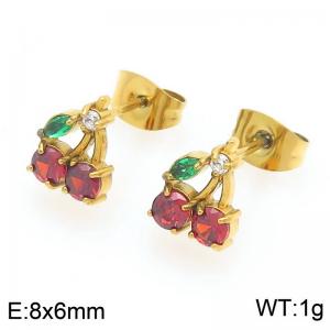 European and American fashion personality stainless steel creative fruit series set with zircon cherry temperament gold earrings - KE119984-GC
