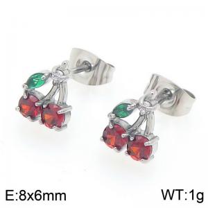 European and American fashion personality stainless steel creative fruit series set with zircon cherry temperament silver earrings - KE119985-GC