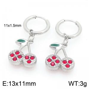 European and American fashion personality stainless steel creative fruit series set with zircon cherry temperament silver earrings - KE119986-GC