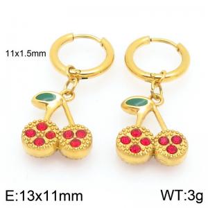 European and American fashion personality stainless steel creative fruit series set with zircon cherry temperament gold earrings - KE119987-GC