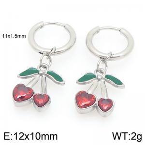 European and American fashion personality stainless steel creative fruit series set with zircon heart-shaped cherry temperament silver earrings - KE119989-GC