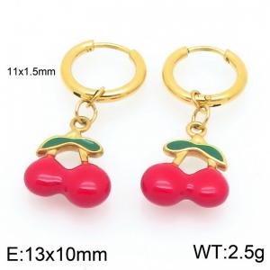 European and American fashion personality stainless steel creative fruit series drip cherry temperament gold earrings - KE119990-GC