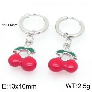 European and American fashion personality stainless steel creative fruit series drip cherry temperament silver earrings - KE119991-GC