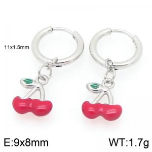 European and American fashion personality stainless steel creative fruit series drip cherry temperament silver earrings - KE119992-GC