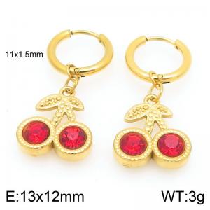 European and American fashion personality stainless steel creative fruit series set with zircon cherry temperament gold earrings - KE119995-GC