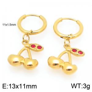 European and American fashion personality stainless steel creative fruit series three-dimensional cherry temperament gold earrings - KE119996-GC