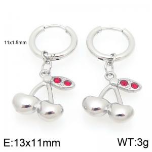 European and American fashion personality stainless steel creative fruit series three-dimensional cherry temperament silver earrings - KE119997-GC