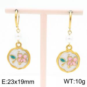 European and American fashion personality stainless steel creative flower white circular temperament gold tassel earrings - KE120135-Z