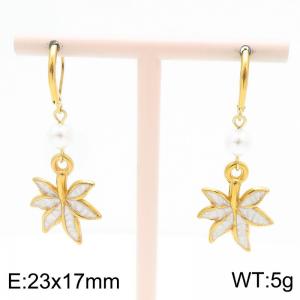 European and American fashion personality stainless steel creative white drip oil maple leaf temperament gold tassel earrings - KE120136-Z