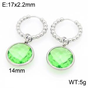 Fashionable stainless steel creative light green color glass diamond circular pendant temperament silver earrings - KE121181-Z