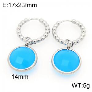 Fashionable stainless steel creative sky blue glass diamond circular pendant with temperament silver earrings - KE121185-Z