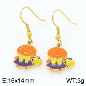 Stainless steel Halloween Pumpkin girl Dripping Oil earrings for ladies as Jewelry Gifts - KE121285-Z
