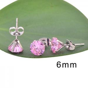 Simple pink personalized four-claw set with 6mm zirconium Earring - KE19599-T