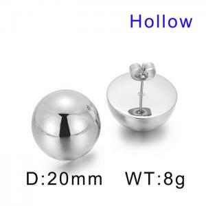20mm Round Hollow Hemisphere Polished Steel Women's Ear Studs Earrings - KE57688-Z