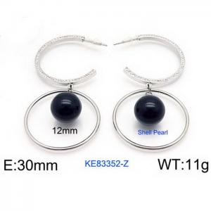 Women's Shell Pearl Silver Hoop Earrings Silver Plated Stainless Steel Earrings - KE83352-Z
