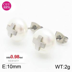 Round Shell Pearl Earrings for Women - KE91577-KC