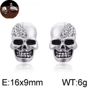 Stone&Crystal Skull Halloween Men's Earring - KE95286-WGLN