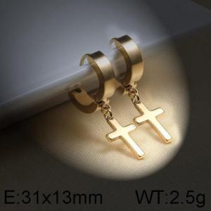 SS Gold-Plating Men's black cross Earring - KE95288-WGLN